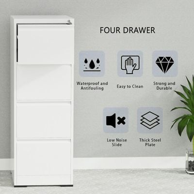 Godrej OEM File Cabinet with Lock, 4 Large Storage steel Cabinet, Metal Portable Cabinet with 4 Drawer, Vertical File Cabinet, 4 Layer Cabinet Office Storage Cabinet for A4/Letter - (White)