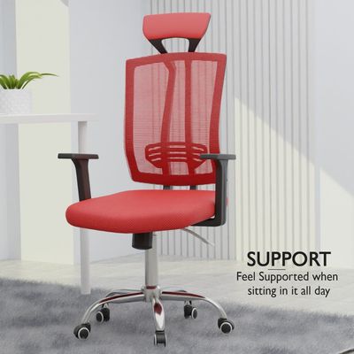 Ergonomic Adjustable Office Chair with Adjustable Arm Rests, Lumbar Support, Contoured Back, and Seat Cushion - Comfortable Seating Solution for Office and Home - Executive Contoured Back Red