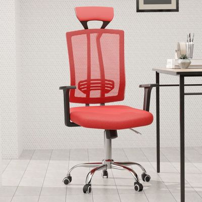 Ergonomic Adjustable Office Chair with Adjustable Arm Rests, Lumbar Support, Contoured Back, and Seat Cushion - Comfortable Seating Solution for Office and Home - Executive Contoured Back Red