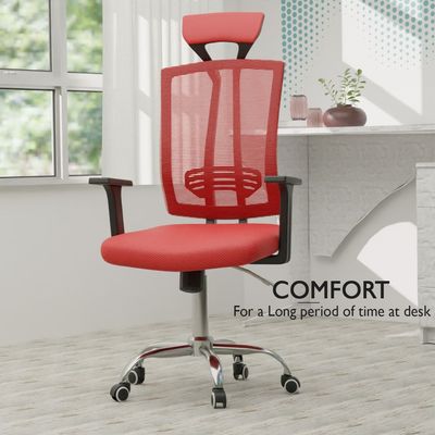 Ergonomic Adjustable Office Chair with Adjustable Arm Rests, Lumbar Support, Contoured Back, and Seat Cushion - Comfortable Seating Solution for Office and Home - Executive Contoured Back Red