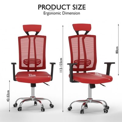 Ergonomic Adjustable Office Chair with Adjustable Arm Rests, Lumbar Support, Contoured Back, and Seat Cushion - Comfortable Seating Solution for Office and Home - Executive Contoured Back Red