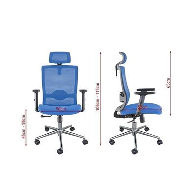 Ergonomic Adjustable Office Chair with Adjustable Arm Rests, Lumbar Support, Contoured Back, and Seat Cushion - Comfortable Seating Solution for Office and Home - Ergonomic Blue Contoured Back