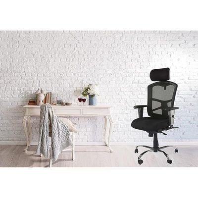 MahmayiCadeira 90804 Modern High Back Office Chair Soft Mesh Ergonomic Executive Chair Computer Tilt Chair, Adjustable Height &amp; Arms Thick Padded Metal Base Conference Chair for Home Office Black