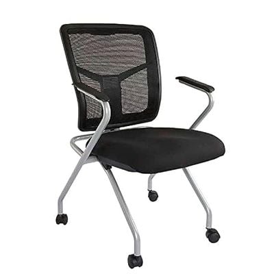 Aura 840NSF Black Ergonomics Folding wheel Chair Computer Chair, Back Rest Chair Visitor Conference Chairs, Heavy Duty Steel Chair, Folding Guest Chair, Home Office Student Study Chair Black