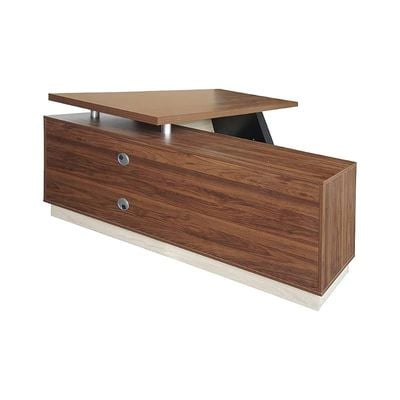 Elegante 191-18 Modern Executive Desk Dark Walnut, L Desk Corner Computer Workstation Table with Desktop Shelf, Home Office Melamine L-Shaped Desk with 3 Drawers &amp; Big Storage Cabinet Desk