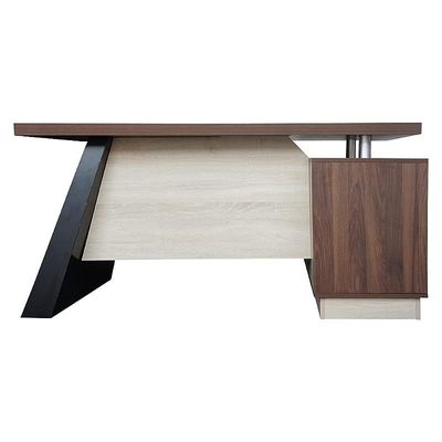 Elegante 191-18 Modern Executive Desk Dark Walnut, L Desk Corner Computer Workstation Table with Desktop Shelf, Home Office Melamine L-Shaped Desk with 3 Drawers &amp; Big Storage Cabinet Desk