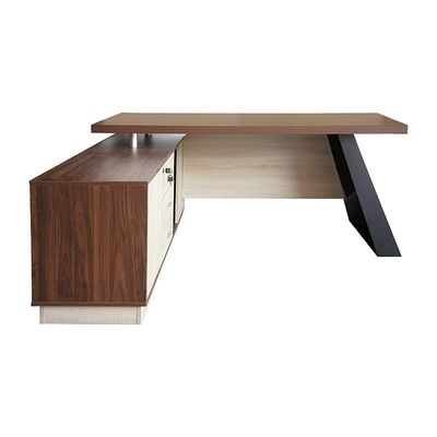 Elegante 191-18 Modern Executive Desk Dark Walnut, L Desk Corner Computer Workstation Table with Desktop Shelf, Home Office Melamine L-Shaped Desk with 3 Drawers &amp; Big Storage Cabinet Desk