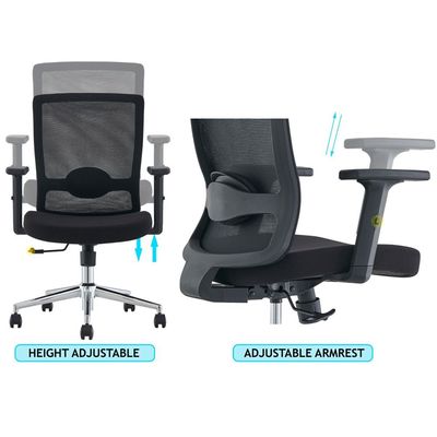 Ergonomic Adjustable Office Chair with Adjustable Arm Rests, Lumbar Support, Contoured Back, and Seat Cushion - Comfortable Seating Solution for Office and Home - Ergonomic Black Medium Back