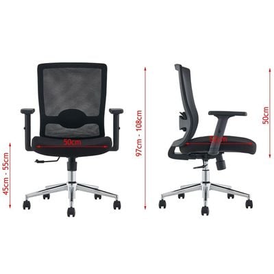 Ergonomic Adjustable Office Chair with Adjustable Arm Rests, Lumbar Support, Contoured Back, and Seat Cushion - Comfortable Seating Solution for Office and Home - Ergonomic Black Medium Back