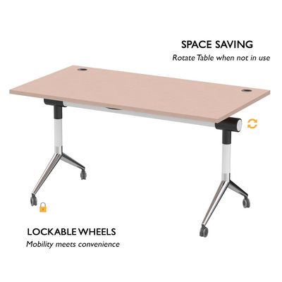 ZF-08A Multipurpose Foldable Training/Computer Table, Adjustable Standing Desk, Home Office Modern Folding Table with 2 Grommets for Wire Management - White (Oak)