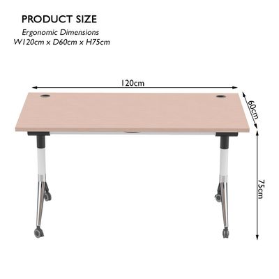 ZF-08A Multipurpose Foldable Training/Computer Table, Adjustable Standing Desk, Home Office Modern Folding Table with 2 Grommets for Wire Management - White (Oak)