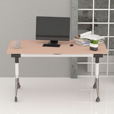 ZF-08A Multipurpose Foldable Training/Computer Table, Adjustable Standing Desk, Home Office Modern Folding Table with 2 Grommets for Wire Management - White (Oak)