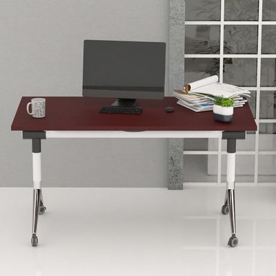 ZF-08A Multipurpose Foldable Training/Computer Table, Adjustable Standing Desk, Home Office Modern Folding Table with 2 Grommets for Wire Management - White (Apple cherry)