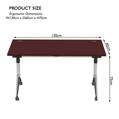 ZF-08A Multipurpose Foldable Training/Computer Table, Adjustable Standing Desk, Home Office Modern Folding Table with 2 Grommets for Wire Management - White (Apple cherry)