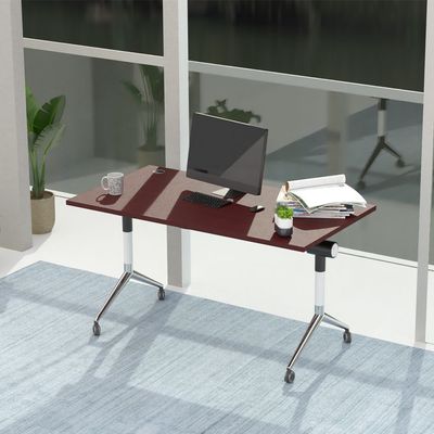 ZF-08A Multipurpose Foldable Training/Computer Table, Adjustable Standing Desk, Home Office Modern Folding Table with 2 Grommets for Wire Management - White (Apple cherry)