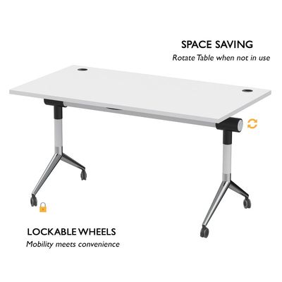 ZF-08A Multipurpose Foldable Training/Computer Table, Adjustable Standing Desk, Home Office Modern Folding Table with 2 Grommets for Wire Management - White (white)