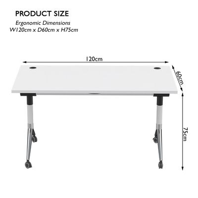 ZF-08A Multipurpose Foldable Training/Computer Table, Adjustable Standing Desk, Home Office Modern Folding Table with 2 Grommets for Wire Management - White (white)