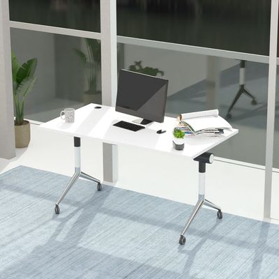 ZF-08A Multipurpose Foldable Training/Computer Table, Adjustable Standing Desk, Home Office Modern Folding Table with 2 Grommets for Wire Management - White (white)