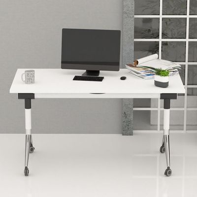 ZF-08A Multipurpose Foldable Training/Computer Table, Adjustable Standing Desk, Home Office Modern Folding Table with 2 Grommets for Wire Management - White (white)