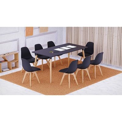 Mahmayi Cenare 9-Piece Dining Set, 160x80 Dining Table & 8 PU Chairs - Black Finish for Modern Dining Room Furniture, Family Meals, Dinner Parties, Comfortable Seating Experience