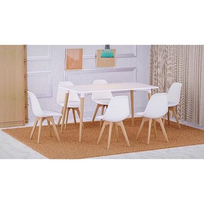 Mahmayi Cenare 7-Piece Dining Set, 140x80 Dining Table & 6 PU Chairs - White Finish for Modern Dining Room Furniture, Family Meals, Dinner Parties, Comfortable Seating Experience