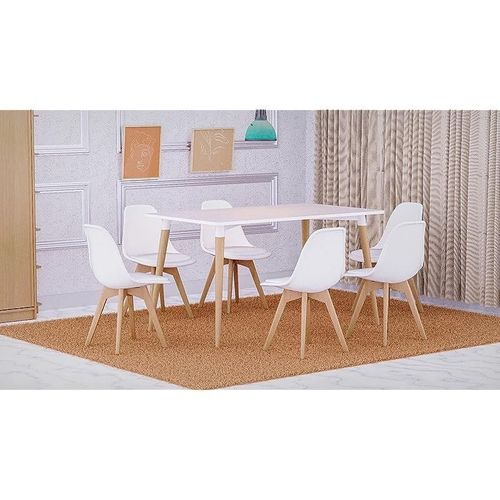 Dining Table with Chair Sets, Simple Modern Design Tables &amp; Chairs for Home Office Bistro Balcony Lawn Breakfast, (PU White, Dining Set 6 Seater)