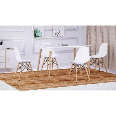 Mahmayi Cenare 5-Piece Dining Set, 120x80 Dining Table & 4 DSW Plastic Chairs - White Finish for Modern Dining Room Furniture, Family Meals, Dinner Parties, Comfortable Seating Experience