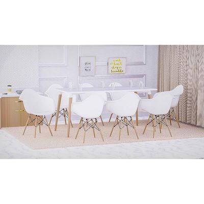 Mahmayi Cenare 9-Piece Dining Set, 160x80 Dining Table & 8 DAW Arm Chairs - White Finish for Modern Dining Room Furniture, Family Meals, Dinner Parties, Comfortable Seating Experience