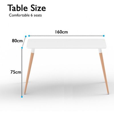 Mahmayi Cenare 9-Piece Dining Set, 160x80 Dining Table & 8 DAW Arm Chairs - White Finish for Modern Dining Room Furniture, Family Meals, Dinner Parties, Comfortable Seating Experience