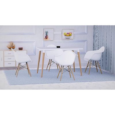 Mahmayi Cenare 5-Piece Dining Set, 120x80 Dining Table & 4 DAW Arm Chairs - White Finish for Modern Dining Room Furniture, Family Meals, Dinner Parties, Comfortable Seating Experience