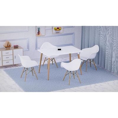 Mahmayi Cenare 5-Piece Dining Set, 120x80 Dining Table & 4 DAW Arm Chairs - White Finish for Modern Dining Room Furniture, Family Meals, Dinner Parties, Comfortable Seating Experience