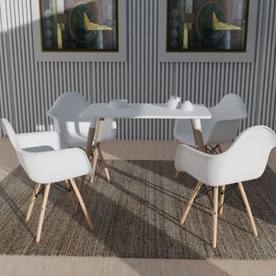 Mahmayi Cenare 5-Piece Dining Set, 120x80 Dining Table & 4 DAW Arm Chairs - White Finish for Modern Dining Room Furniture, Family Meals, Dinner Parties, Comfortable Seating Experience