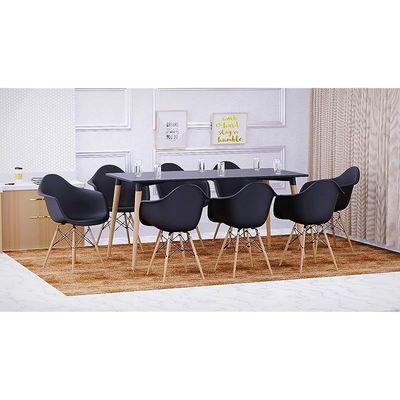 Mahmayi Cenare 9-Piece Dining Set, 160x80 Dining Table & 8 DAW Arm Chairs - Black Finish for Modern Dining Room Furniture, Family Meals, Dinner Parties, Comfortable Seating Experience