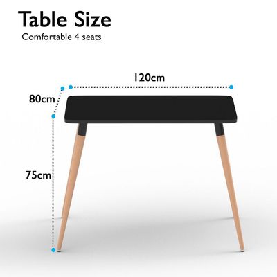 Cenare 5-Piece Dining Set for Kitchen, 120 X 80 Dining Table With 4 X PU Dining Chair - Black