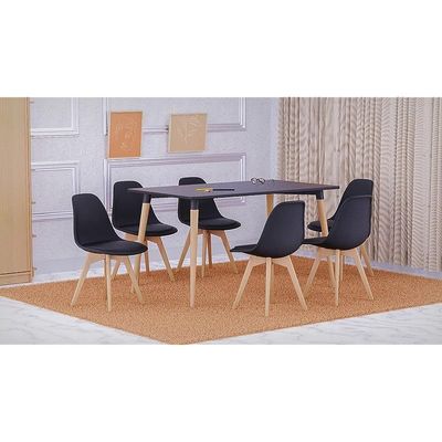 Mahmayi Cenare 7-Piece Dining Set, 140x80 Dining Table & 6 PU Chairs - Black Finish for Modern Dining Room Furniture, Family Meals, Dinner Parties, Comfortable Seating Experience