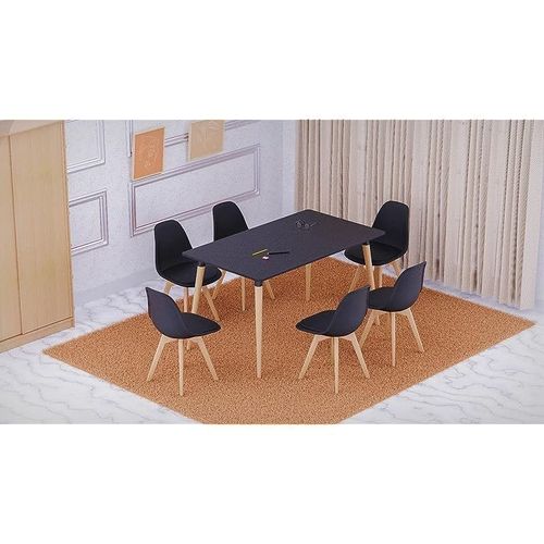 Dining Table with Chair Sets, Simple Modern Design Tables &amp; Chairs for Home Office Bistro Balcony Lawn Breakfast, (PU Black, Dining Set 6 Seater)