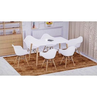 Mahmayi Cenare 7-Piece Dining Set, 140x80 Dining Table & 6 DAW Arm Chairs - White Finish for Modern Dining Room Furniture, Family Meals, Dinner Parties, Comfortable Seating Experience