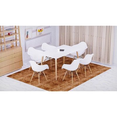 Mahmayi Cenare 7-Piece Dining Set, 140x80 Dining Table & 6 DAW Arm Chairs - White Finish for Modern Dining Room Furniture, Family Meals, Dinner Parties, Comfortable Seating Experience