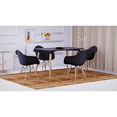 Mahmayi Cenare 5-Piece Dining Set, 120x80 Dining Table & 4 DAW Arm Chairs - Black Finish for Modern Dining Room Furniture, Family Meals, Dinner Parties, Comfortable Seating Experience