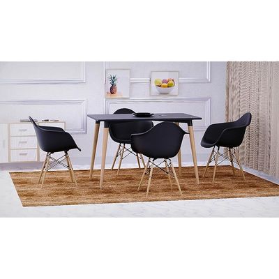 Mahmayi Cenare 5-Piece Dining Set, 120x80 Dining Table & 4 DAW Arm Chairs - Black Finish for Modern Dining Room Furniture, Family Meals, Dinner Parties, Comfortable Seating Experience