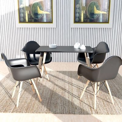 Mahmayi Cenare 5-Piece Dining Set, 120x80 Dining Table & 4 DAW Arm Chairs - Black Finish for Modern Dining Room Furniture, Family Meals, Dinner Parties, Comfortable Seating Experience