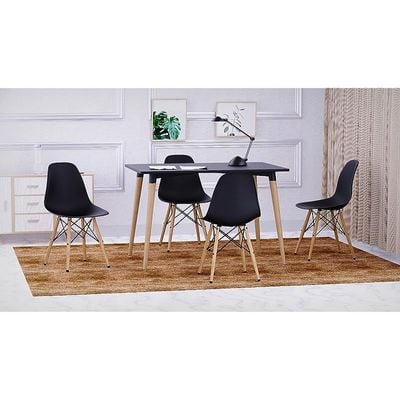 Mahmayi Cenare 5-Piece Dining Set, 120x80 Dining Table & 4 DSW Plastic Chairs - Black Finish for Modern Dining Room Furniture, Family Meals, Dinner Parties, Comfortable Seating Experience