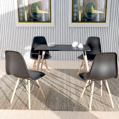 Mahmayi Cenare 5-Piece Dining Set, 120x80 Dining Table & 4 DSW Plastic Chairs - Black Finish for Modern Dining Room Furniture, Family Meals, Dinner Parties, Comfortable Seating Experience