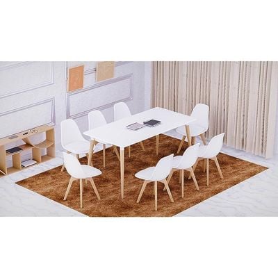 Mahmayi Cenare 9-Piece Dining Set, 160x80 Dining Table & 8 PU Chairs - White Finish for Modern Dining Room Furniture, Family Meals, Dinner Parties, Comfortable Seating Experience