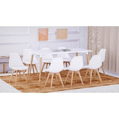 Mahmayi Cenare 9-Piece Dining Set, 160x80 Dining Table & 8 PU Chairs - White Finish for Modern Dining Room Furniture, Family Meals, Dinner Parties, Comfortable Seating Experience