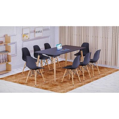 Mahmayi Cenare 9-Piece Dining Set, 160x80 Dining Table & 8 DSW Plastic Chairs - Black Finish for Modern Dining Room Furniture, Family Meals, Dinner Parties, Comfortable Seating Experience