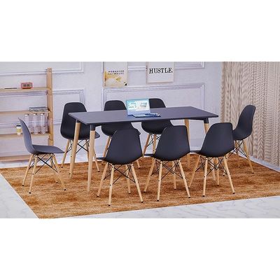 Mahmayi Cenare 9-Piece Dining Set, 160x80 Dining Table & 8 DSW Plastic Chairs - Black Finish for Modern Dining Room Furniture, Family Meals, Dinner Parties, Comfortable Seating Experience
