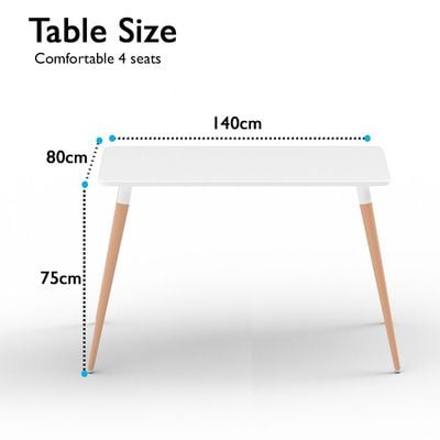 Mahmayi Cenare Modern White Dining Table - Sleek Kitchen Table for Home, Office, or Dining Room - Contemporary Design Enhances Any Space - Sturdy and Stylish Furniture Option (140 X 80)