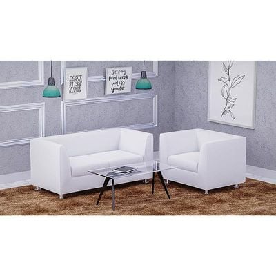 Mahmayi 679 White Double Seater PU Leather Sofa - Modern Design Comfortable Living Room Furniture (2-Seater, White)