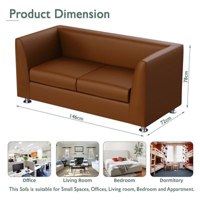 Mahmayi 679 Brown Double Seater PU Leather Sofa - Modern Design Comfortable Living Room Furniture (2-Seater, Brown)